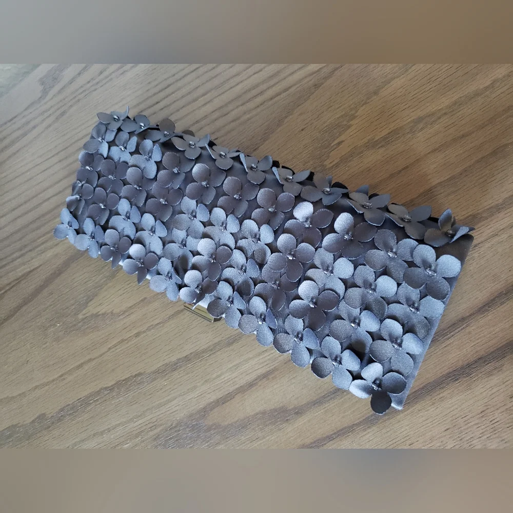 Sondra Roberts Gray flower Petals clutch Bag